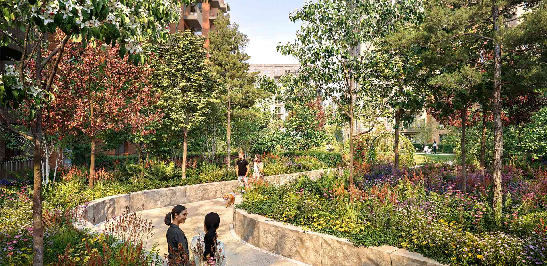 Woodberry Down, The Grove Collection, Exterior Green space and Path CGI